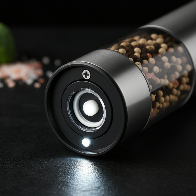 FEATURES IMAGE - Mess-Free Auto Pepper & Salt Mills with Stand