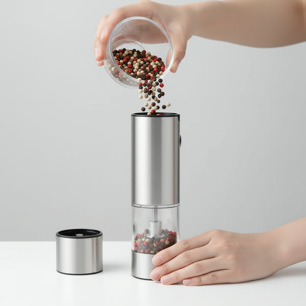 HOW IT WORKS STEP 2 MEDIA - Mess-Free Auto Pepper & Salt Mills with Stand