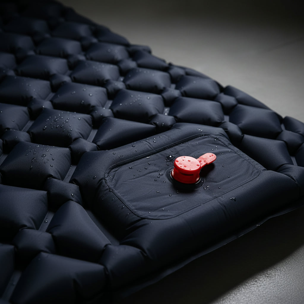 FEATURES IMAGE - No-Blow Press-Pump Camping Mat that Connects for Two