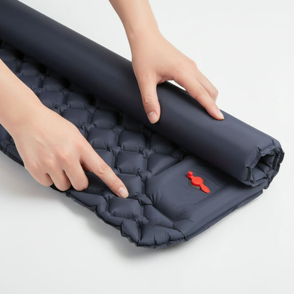 HOW IT WORKS STEP 1 MEDIA - No-Blow Press-Pump Camping Mat that Connects for Two