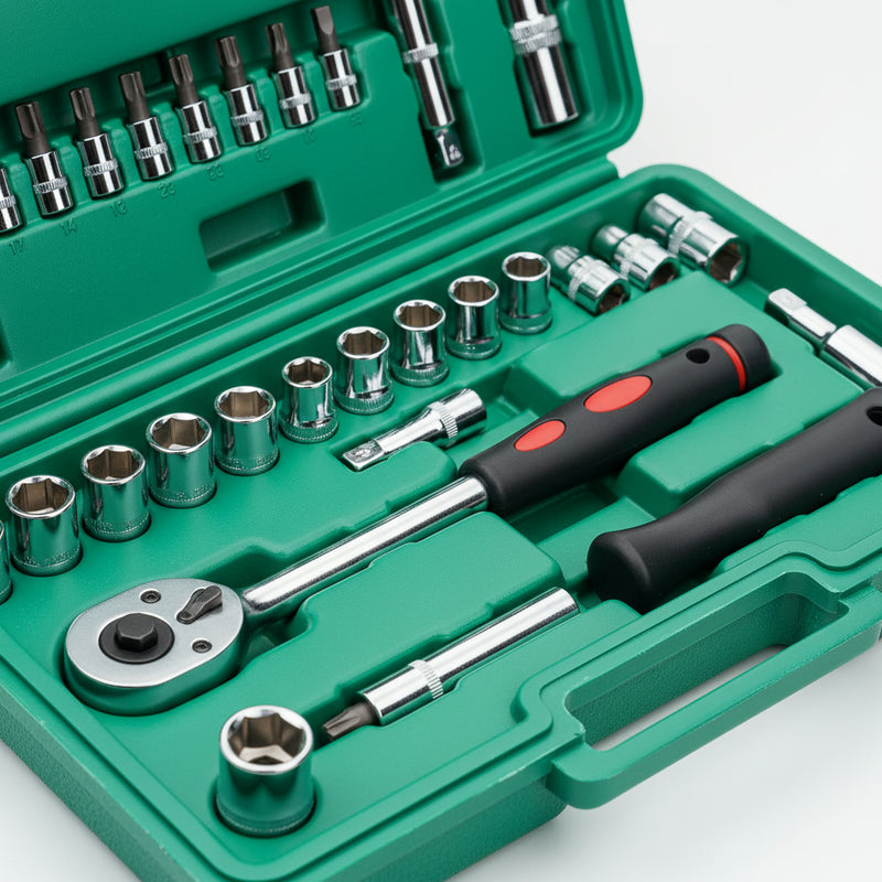 FEATURES IMAGE - QuickGrip Automotive Socket Set with Ratchet & Case