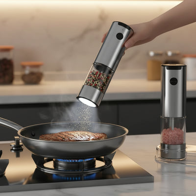 Automatic Salt and Pepper Grinder Set with Mess-Free Stand