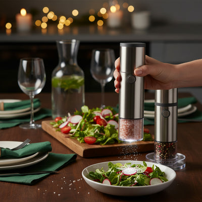 Automatic Salt and Pepper Grinder Set with Mess-Free Stand
