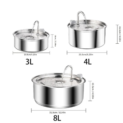 Stainless Steel Pet Water Fountain with Continuous Flow