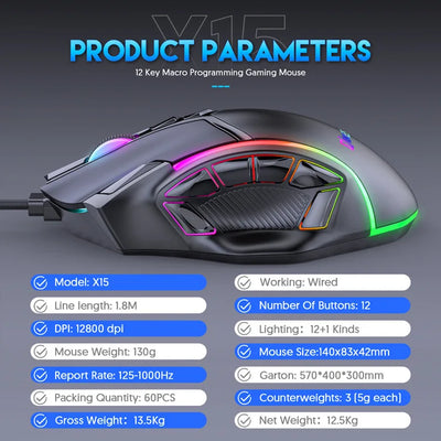 Gaming Mouse with Adjustable Dpi up to 12800 for High-Precision Gaming