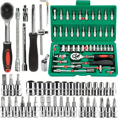 Automotive Socket Set with Ratchet and Storage Case