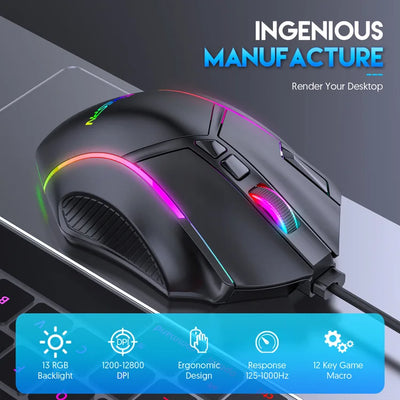 Gaming Mouse with Adjustable Dpi up to 12800 for High-Precision Gaming