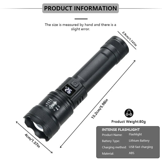 Usb-C Rechargeable Flashlight 2000 Lumens for Emergencies