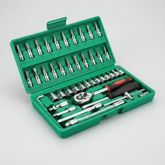 Automotive Socket Set with Ratchet and Storage Case