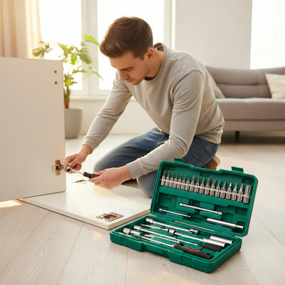 Automotive Socket Set with Ratchet and Storage Case